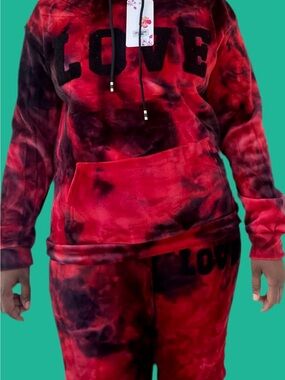 Women's Red Tie-Dye "LOVE" Pajama Set with Hoodie